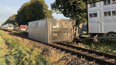 Aktuelle Nachrichten: Schwerer Unfall zwischen Telgte und Warendorf: Viehtransporter kippt auf Bahnstrecke